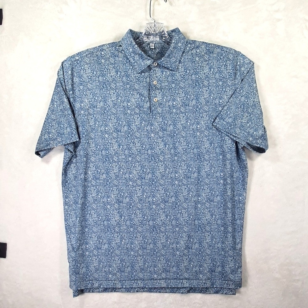 Peter Millar Summer Comfort Mens XL Lake Blue Frost Fairview Floral Golf Polo